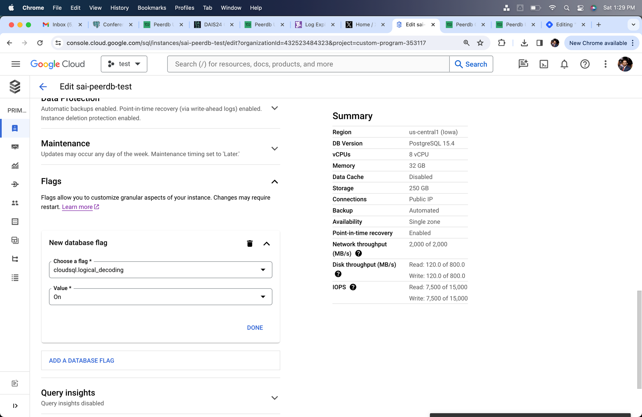 Change cloudsql.logical_decoding to on - Zoomed