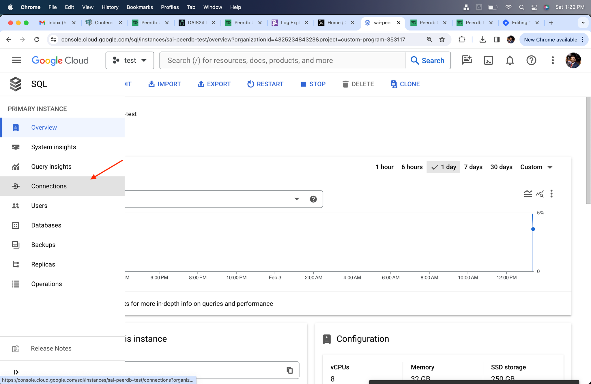 Connections Section in Cloud SQL - Zoomed