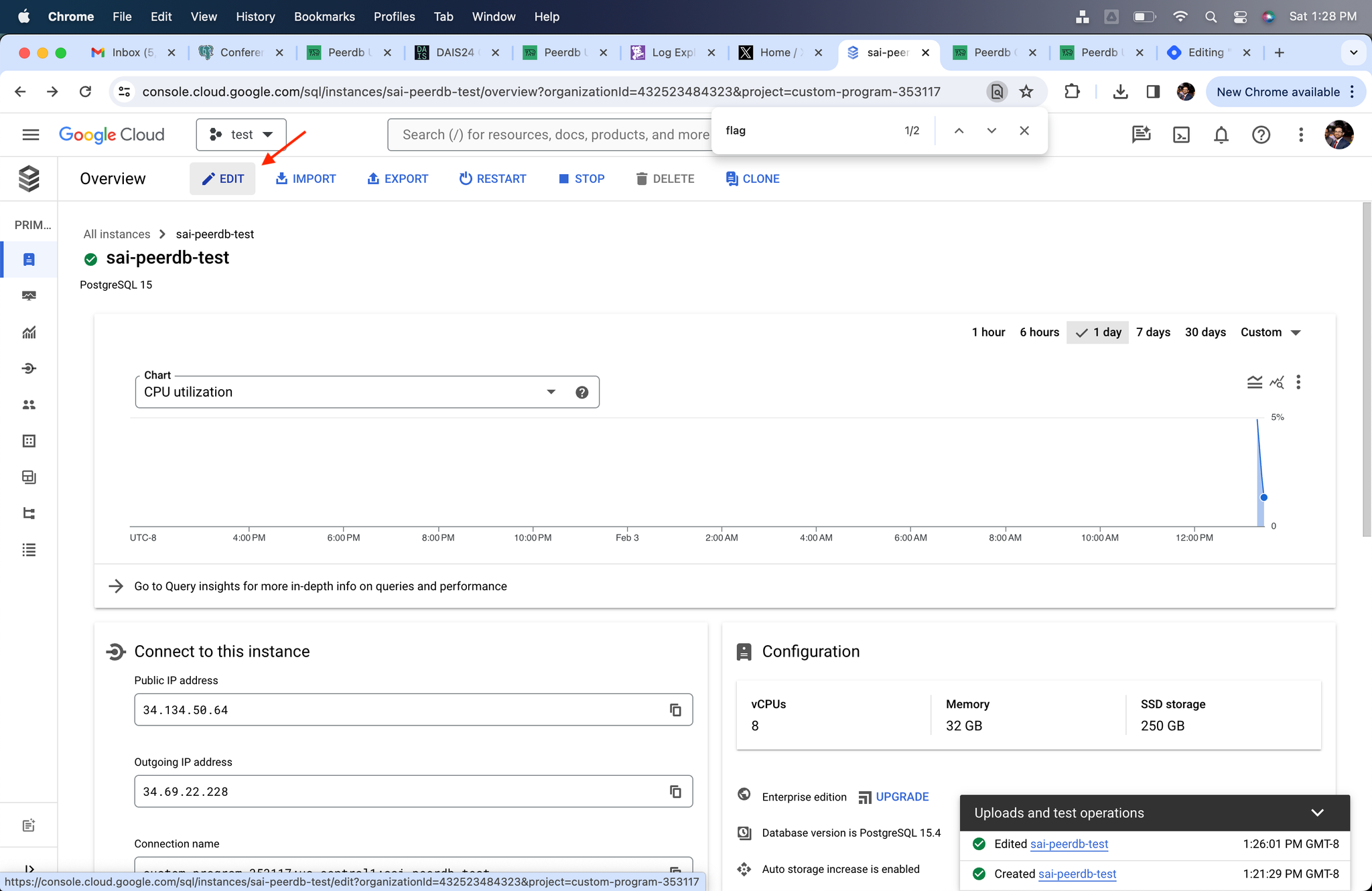 Edit Button in Cloud SQL Postgres - Zoomed